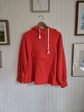 Bright Red Orange Hooded Pullover Sweatshirt